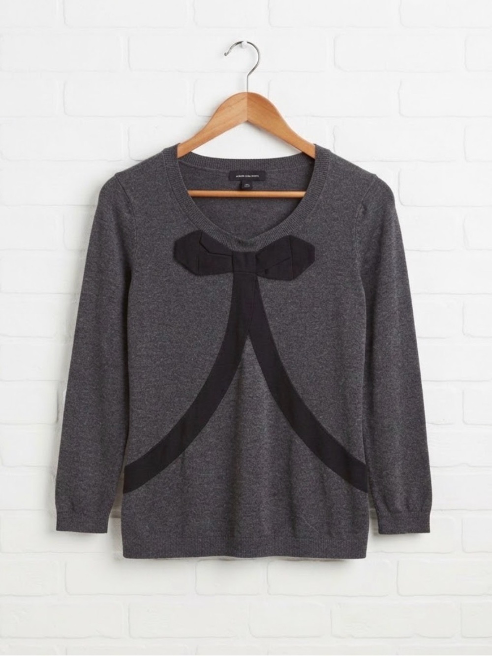 Banana Republic Dark Gray V-Neck Sweater with Black Bow Detail